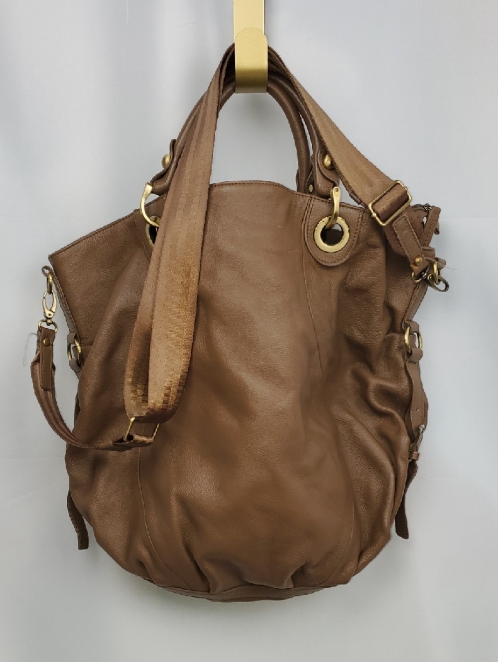 Fenn Wright Manson Tan Brown Leather Shoulder Tote with Gold Hardware